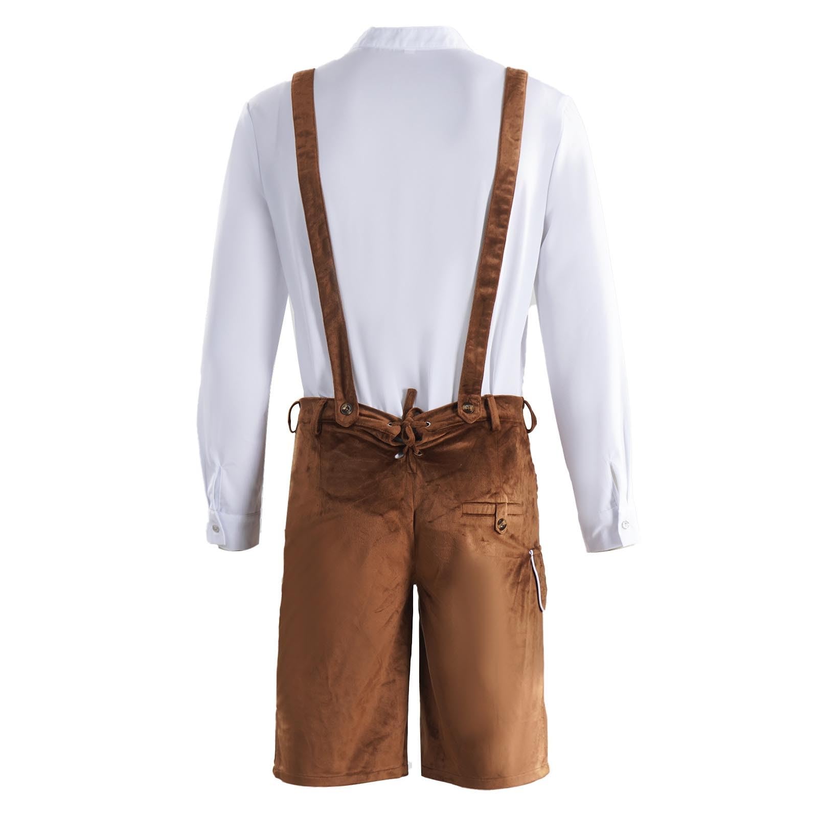 Lederhose Herren Tracht Set, Lederhosen Outfit Oktoberfest, Traditionelle Kniebundhose Lang+ Trachtenhemd Männer Trachtenhose M.träger Kariertes Deutsches Bayerisches Oktoberfest-Kostüm Set Für Herren