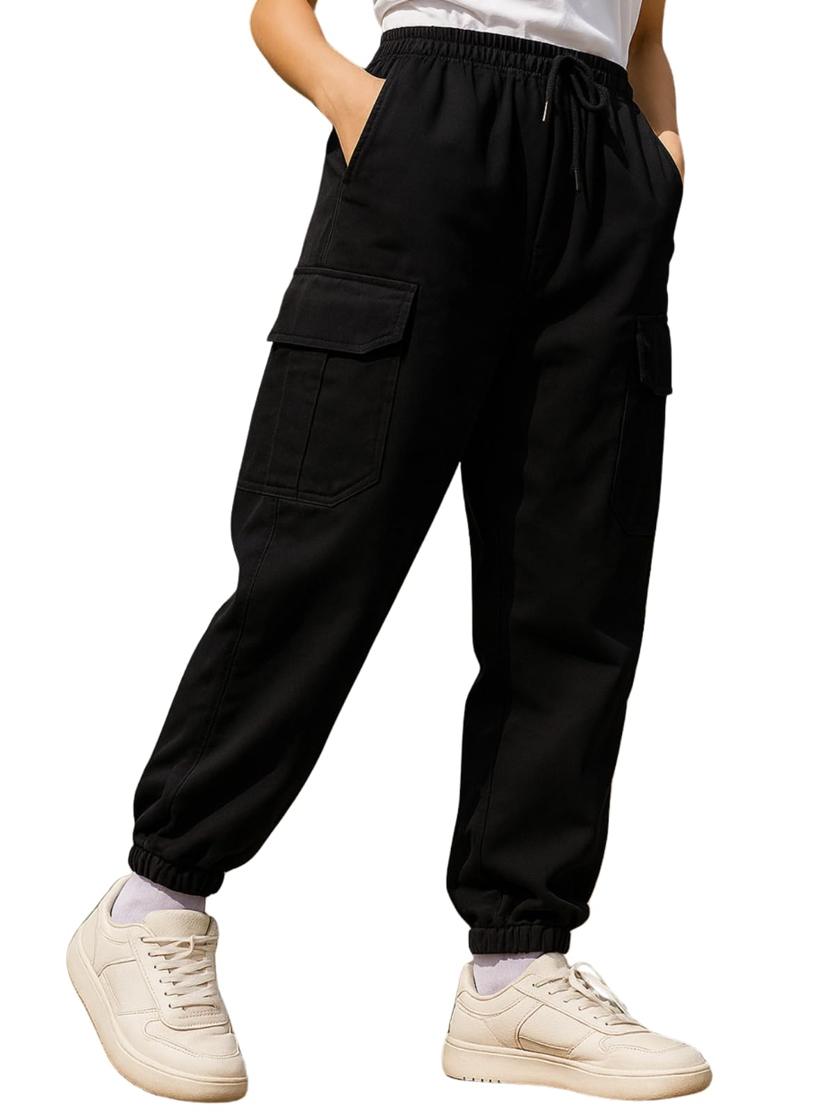 100% Pure Cotton Regular Fit Mid Rise Cargos with Pocket for Women & Girls