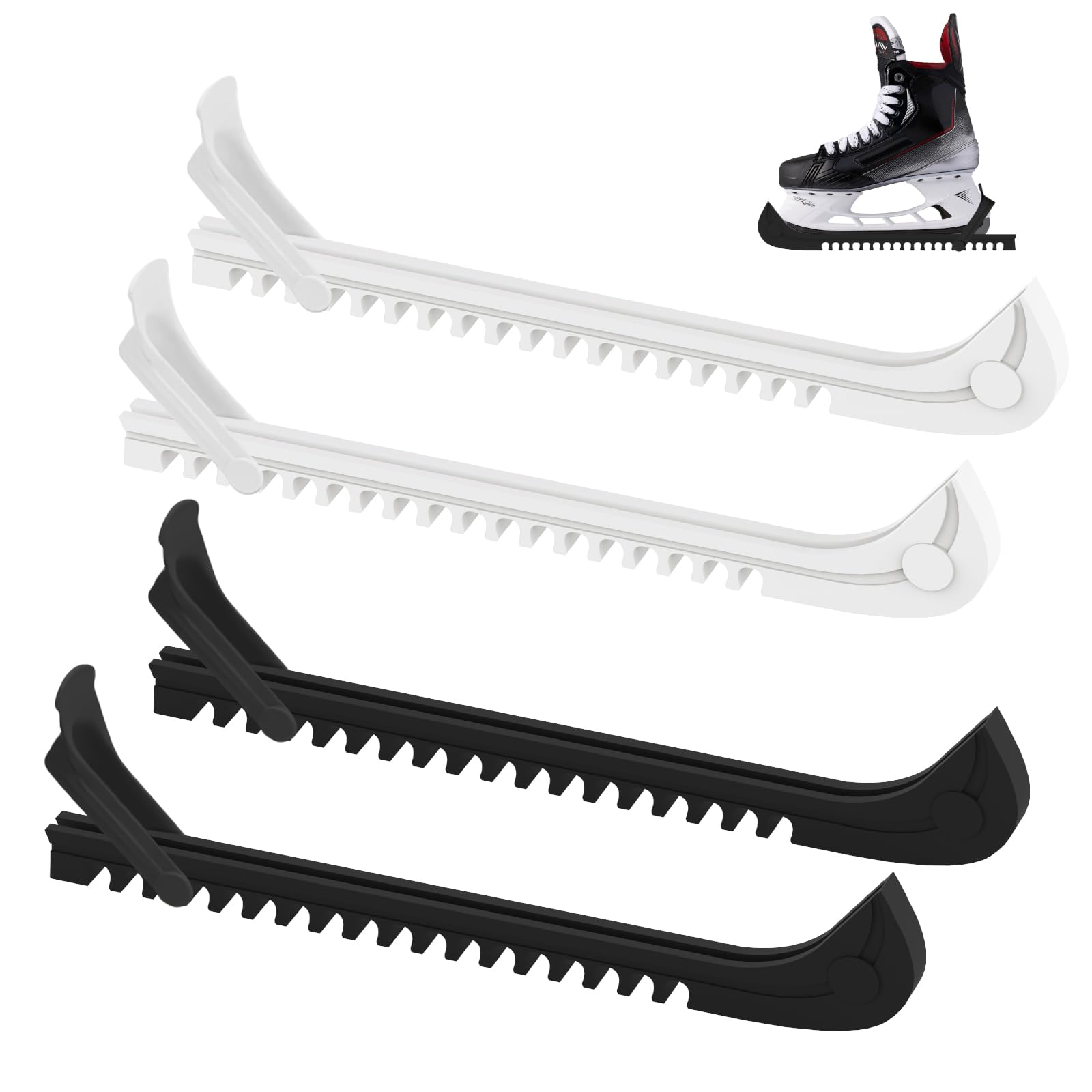 2 Paia Paralame Pattini da Ghiaccio, Regolabile Copri Lama Pattini da Ghiaccio, Antiscivolo, Facile da Usare, Coprilama Protezione delle Lame per Patino Artistici und Hockey (Bianco e Nero)