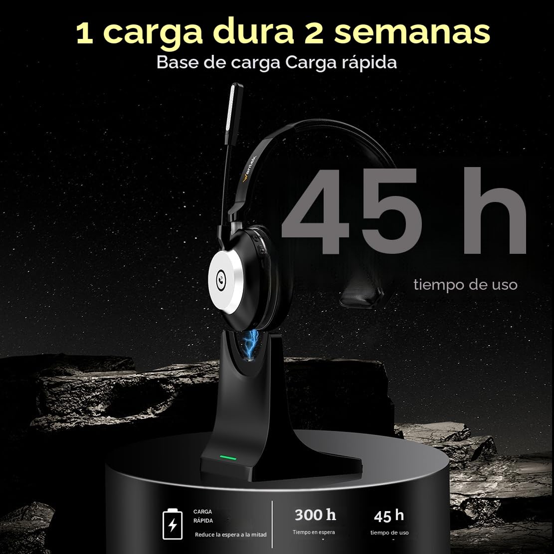 Auriculares Bluetooth inalámbricos con micrófono para PC, auriculares de computadora V5.2 con micrófono con cancelación de ruido, dongle USB, base de carga y botón de silencio para trabajo, teléfonos