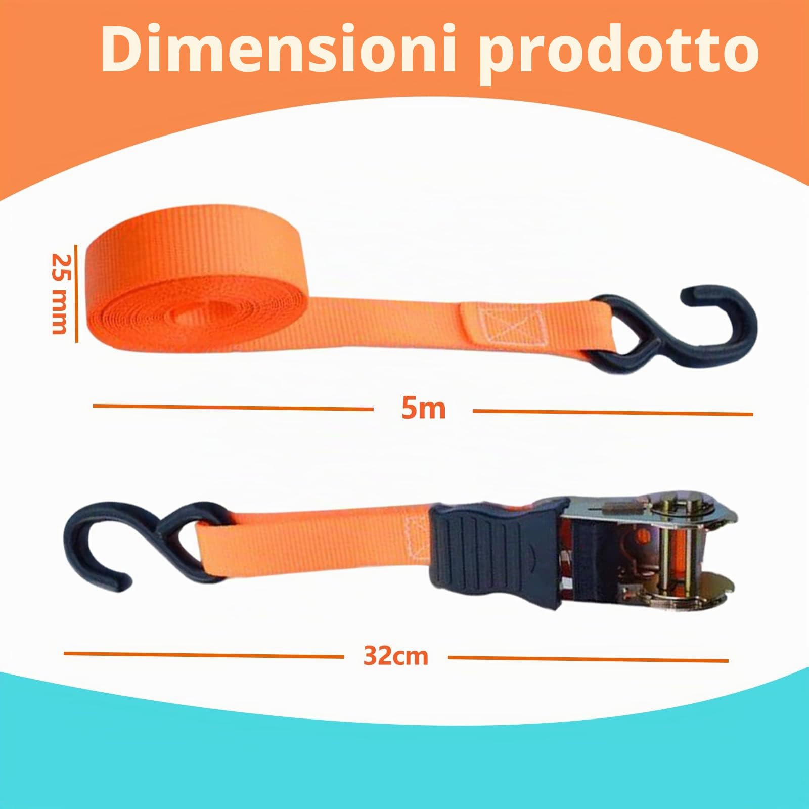 4 x 800 kg 5 m Cinghie di Serraggio con Cricchetto, Cinghie di Fissaggio Ancoraggio con Chiusura a Morsetto Arancione Cinghia a Cricchetto per il Trasporto