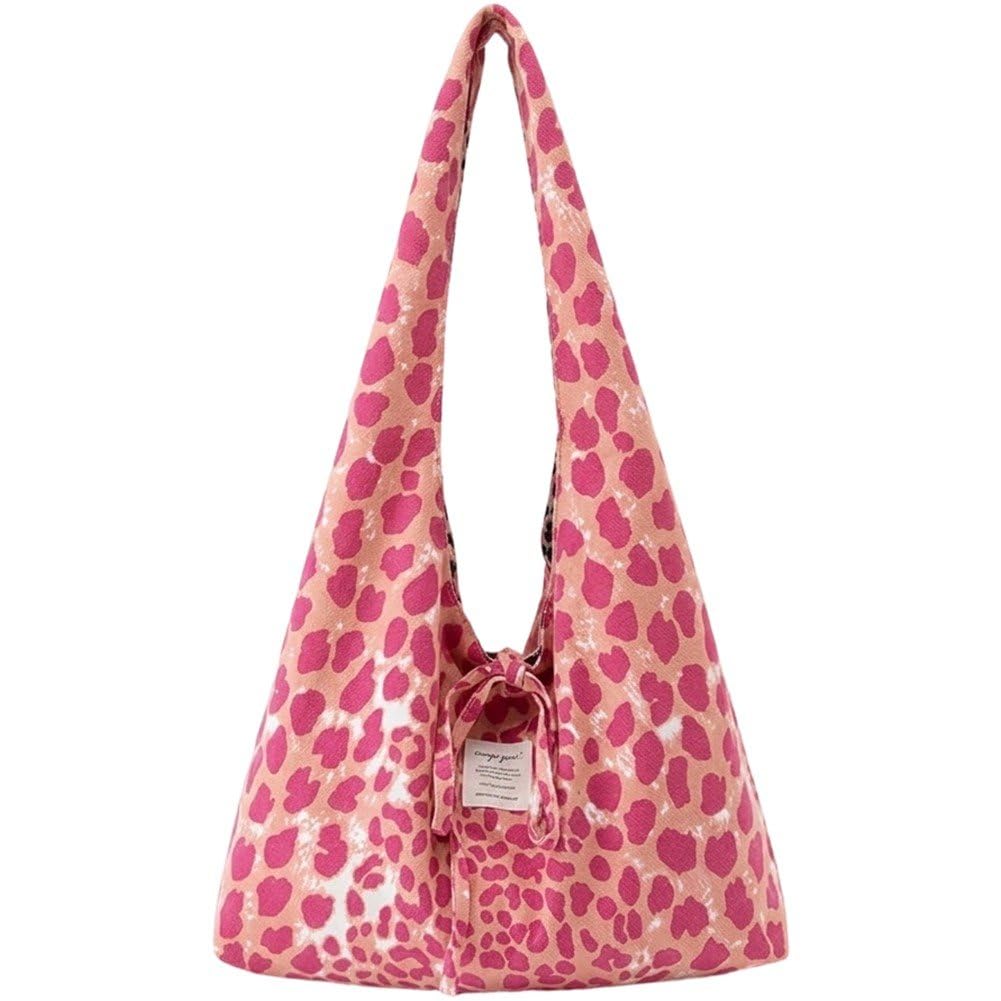 Baokuan Slouchy Leopard Print Hobo Bag for Women, Bow Tie Underarm Shoulder Bag Crescent Crossbody Purse, Double-sided Large Capacity Commuting Tote Handbag Travel Work