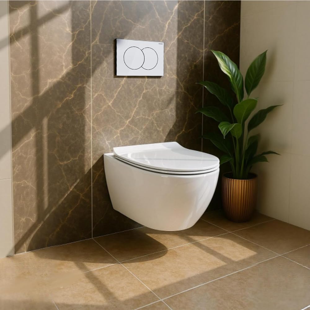 BADLAND Kit WC Geberit Duofix Basic UP 100 avec panneau de protection et WC mural Desna Blanc + plaque d'actionnement Delta01 Blanc + abattant WC Slim Soft Close + tapis d'insonorisation