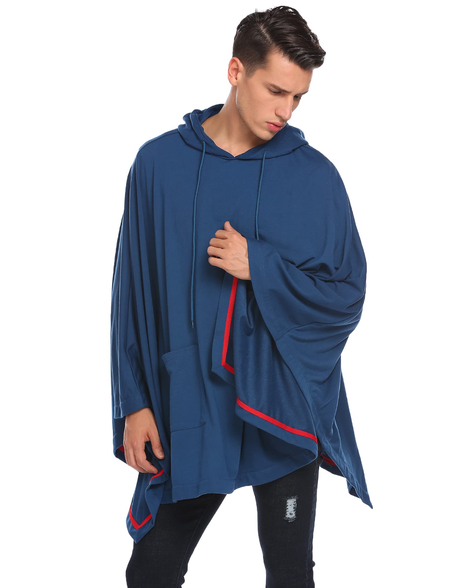 COOFANDY Cape Cape Poncho Cape Cape Cape Manteau Hoodie Pullover avec Poche Bleu Foncé Unisexe