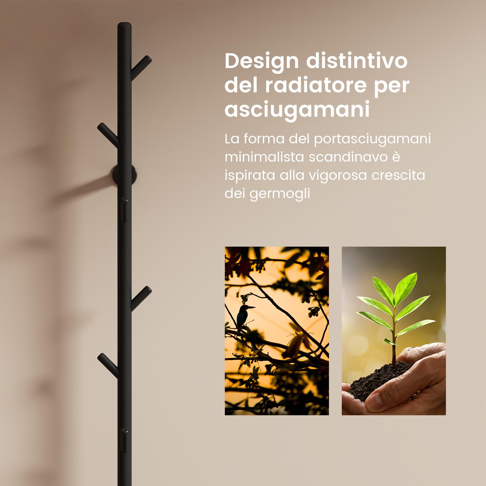 EMKE Scaldasalviette Elettrico da Bagno, Portasalviette Riscaldato con 6 Ganci, Nero