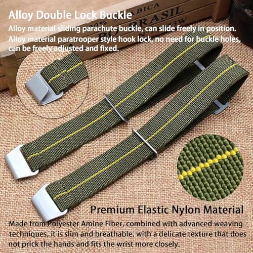 Nizonlaie Elastic Nylon Watch Band French Troops Paratrooper Military Parachute Style 18mm 20mm 22mm Hook-and-Loop Premium Striped Fabric Nylon Replacement Watch Strap for Men Women - Image 2