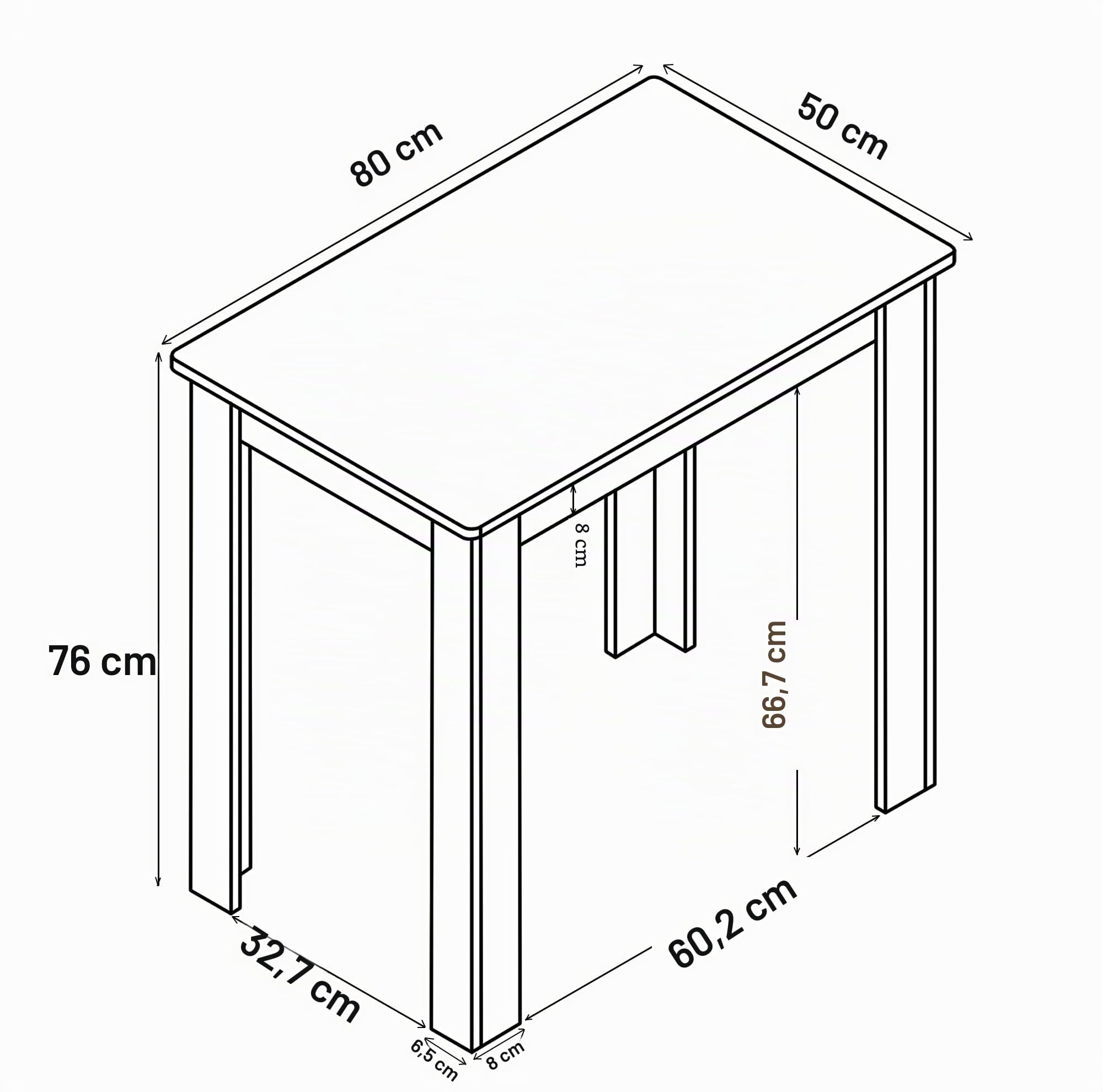 VCM sedie Tavolo Cucina, tavola da Pranzo, tavoli da Pranzo, Set Tavolo e sedie da Pranzo Tavolo da Pranzo in Legno Tavolo da Cucina Esal 80 x 50 cm Rovere di Sonoma
