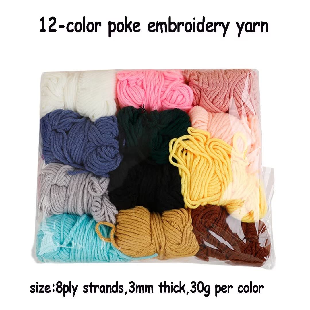 Filato da ricamo Poke in 12 colori, 8 fili di filato tufted in cotone latte, filato tufting solido 3 mm per ricamo a mano/pistola tufting, gomitolo da 30 g, filato per uncinetto per tappeti (12 color