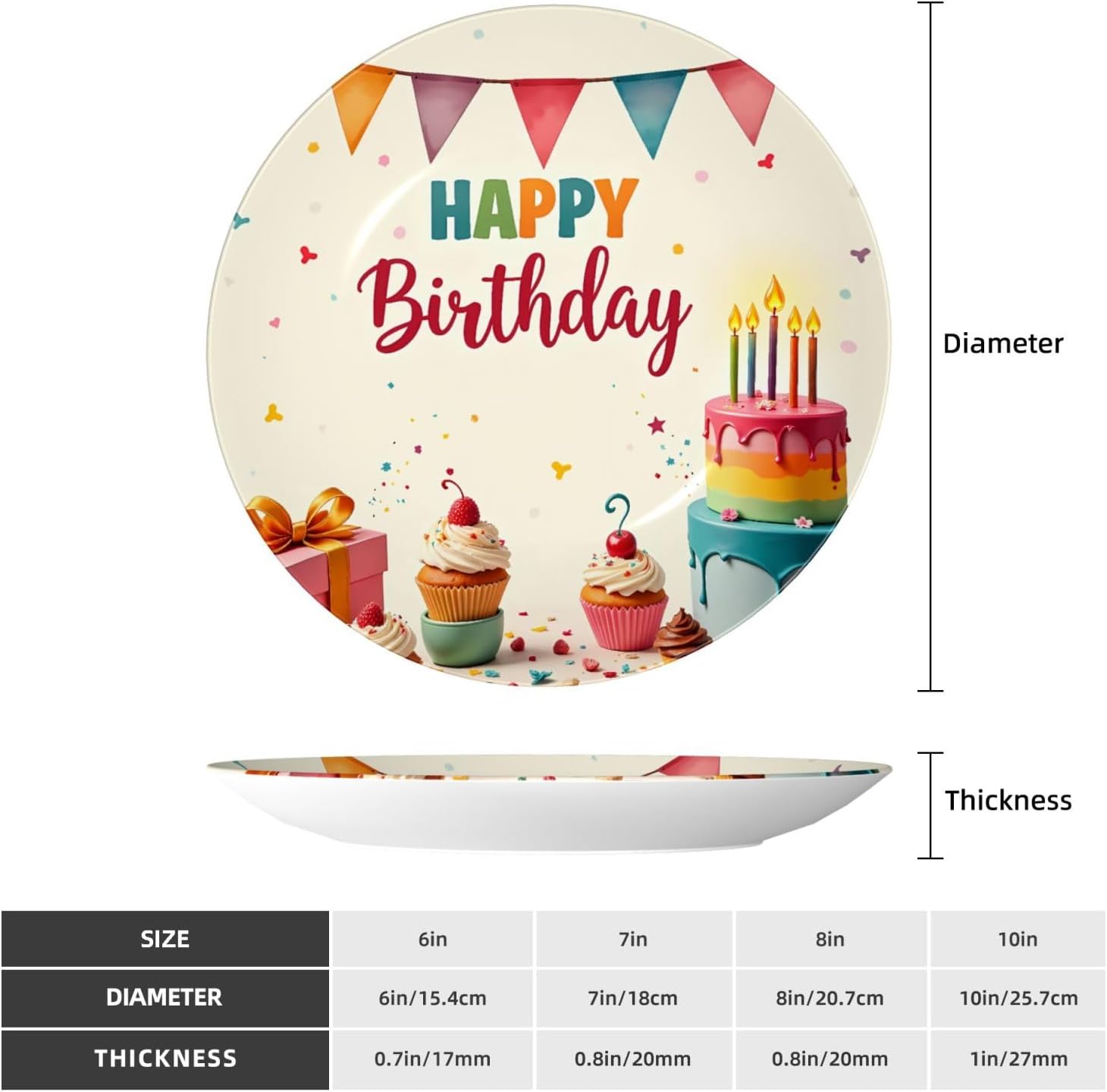 Happy Birthday Scene Style Ceramic Plate Display Decorative Plate With Stand Wall Hanging Plate For Home Decor 10 Inch