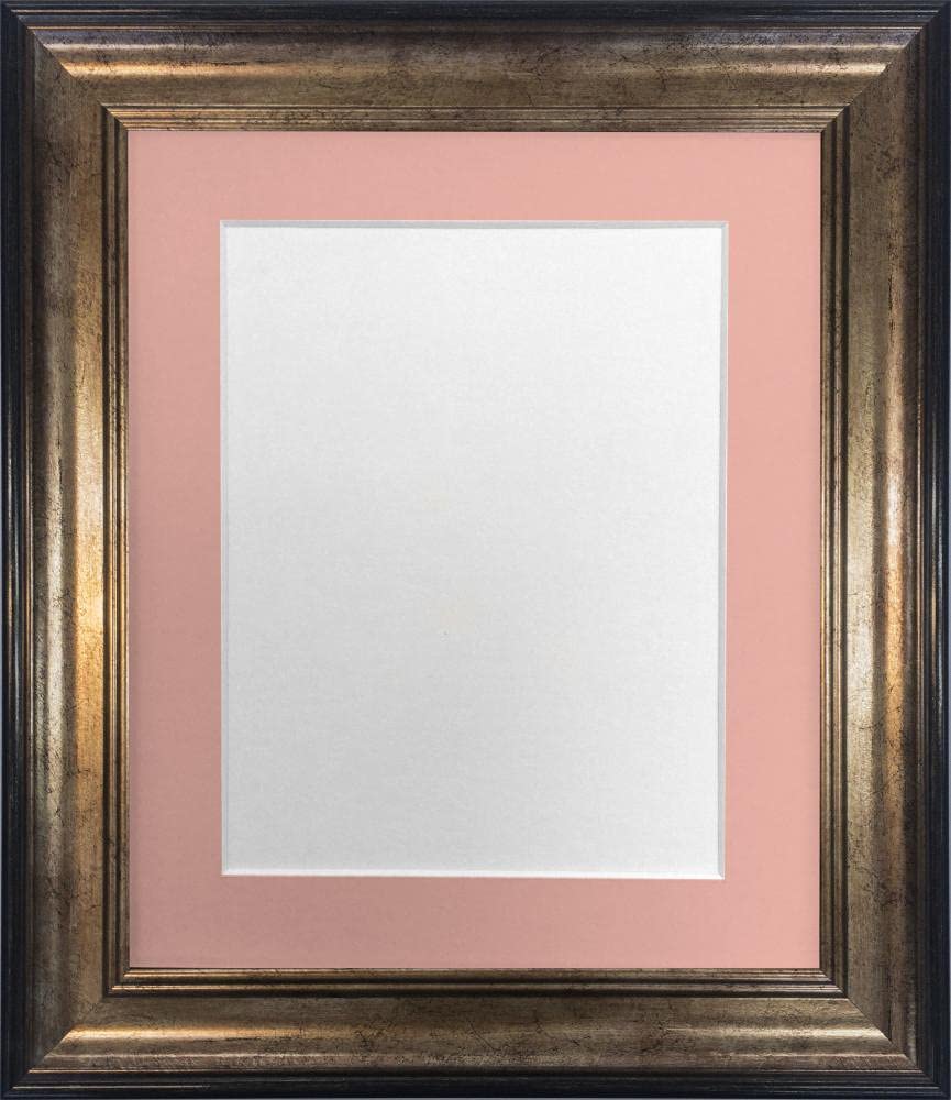 FRAMES BY POST Scandi Black & Gold Picture Photo Frame with Pink Mount A3 Image Size A4
