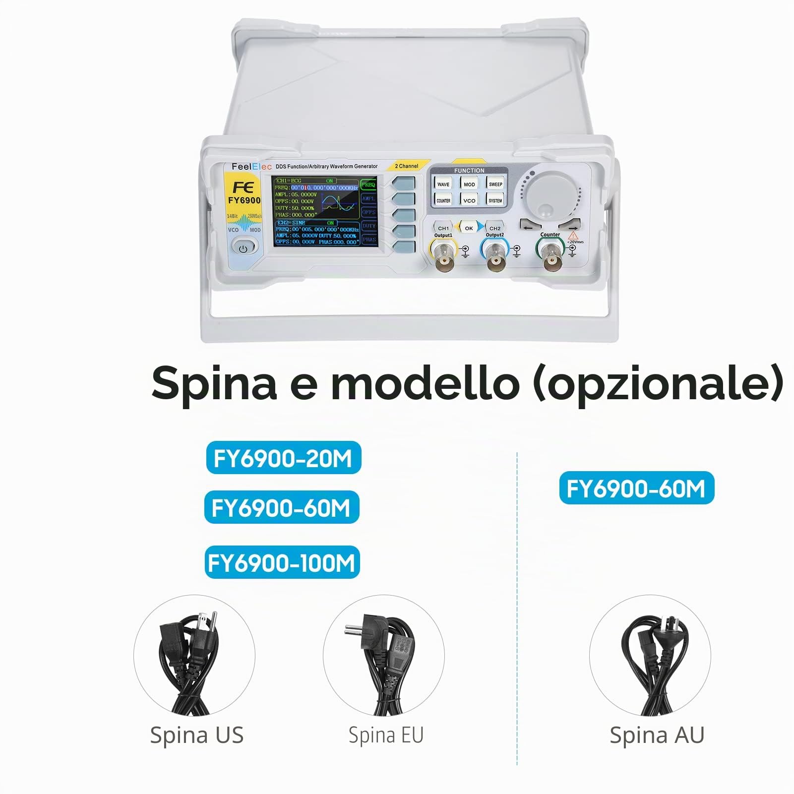Weytoll Generatore di Segnale Funzione 60 MHz DDS Digitale, Forma d'Onda Arbitraria,Sorgente Segnale Impulso, Misuratore Frequenza 250MSa/s, Burst VCO,Modulazione AM/PM/FM/ASK/FSK/PSK, Generatore DDS