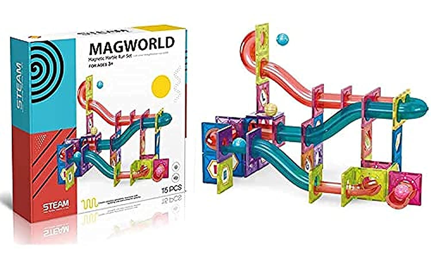 Lenosed 3D Magnetic Marble Run Building Set -115 Pieces