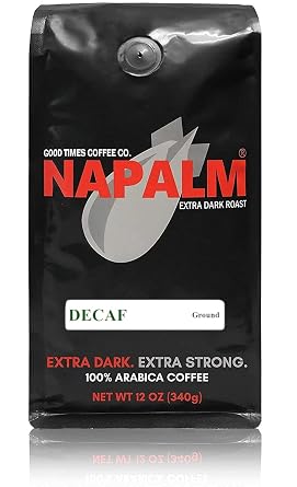 Napalm Decaf Coffee Ground Swiss Natural Process Method 100 Percent Arabica Roasted and Packaged in the USA, 12 Ounce Pack of 1