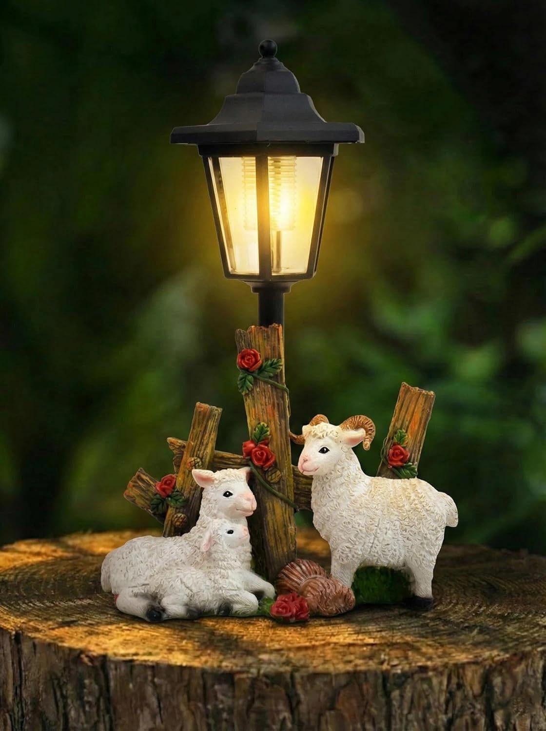 Solar Garden Statue Outdoor Sheep Figurine with Lights Decor for Porch Yard Decorations Women Homes Sculptures Statues Lamp