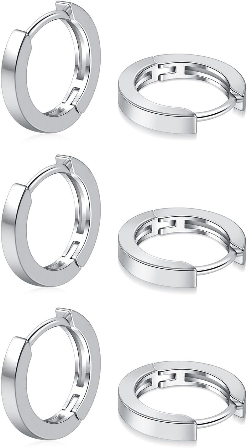 micuco 3 Pairs Small Hoop Earrings Set for Women, 14K Gold Plated Huggie Hoop Earrings for Men, Tiny Cartilage Hypoallergenic Earring Set