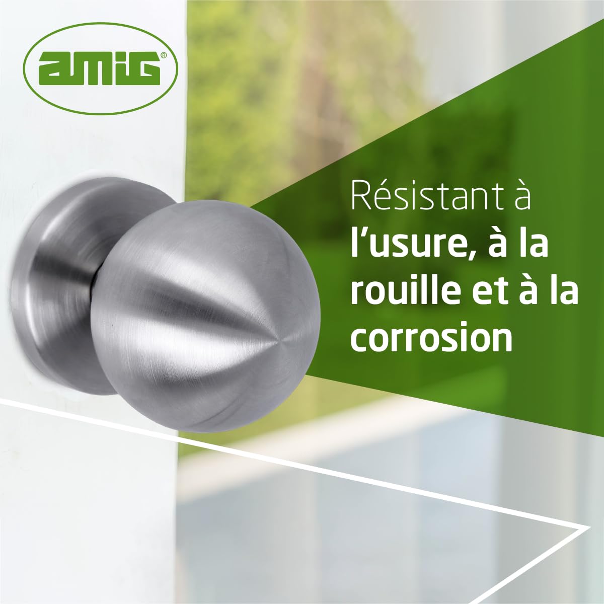 Amig – Bouton de porte fixe pour portes extérieures – Bouton décoratif en acier inoxydable pour installation sur un seul côté – Bouton Ø70 mm base Ø92 mm – Acier inoxydable – Finition argent – Mod. 56