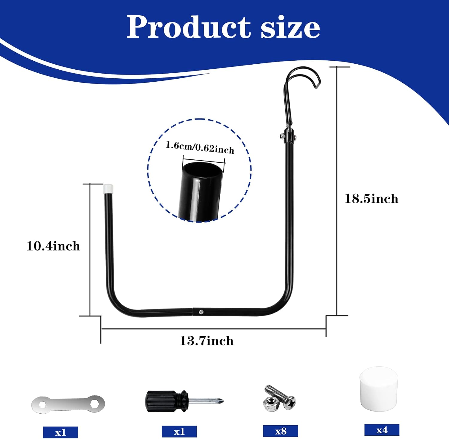 4 Pack Solar Pool Cover Holder, Adjustable Pool Storage Hooks Keep Solar Cover/Blankets Off The Ground, U-Shaped Iron Tube Set for Framed Above-Ground Swimming Pools (Black)