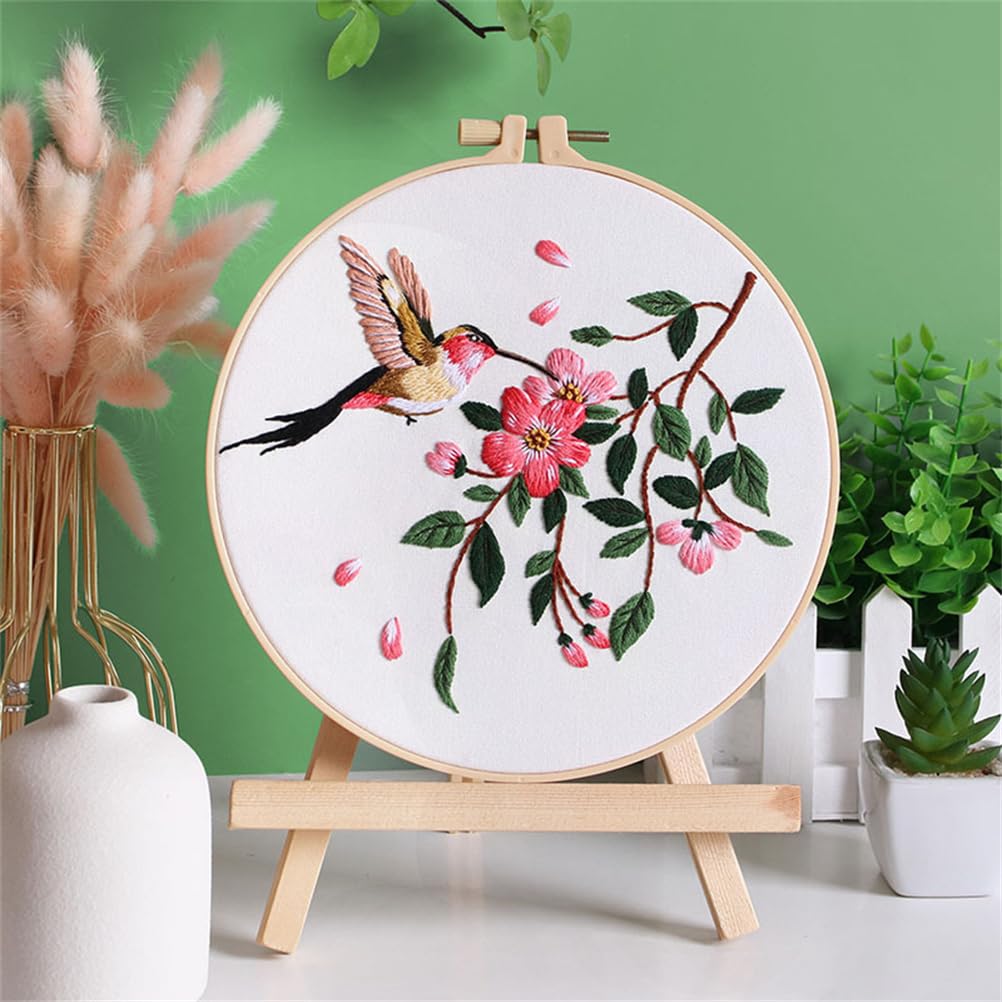 Meecaa Pink Hummingbird Embroidery Set Starter Set, Hand Embroidery Set, Pattern Printed Cross Stitch Kit For Beginners And Adults, With Embroidery Hoop And Instructions (Pink)