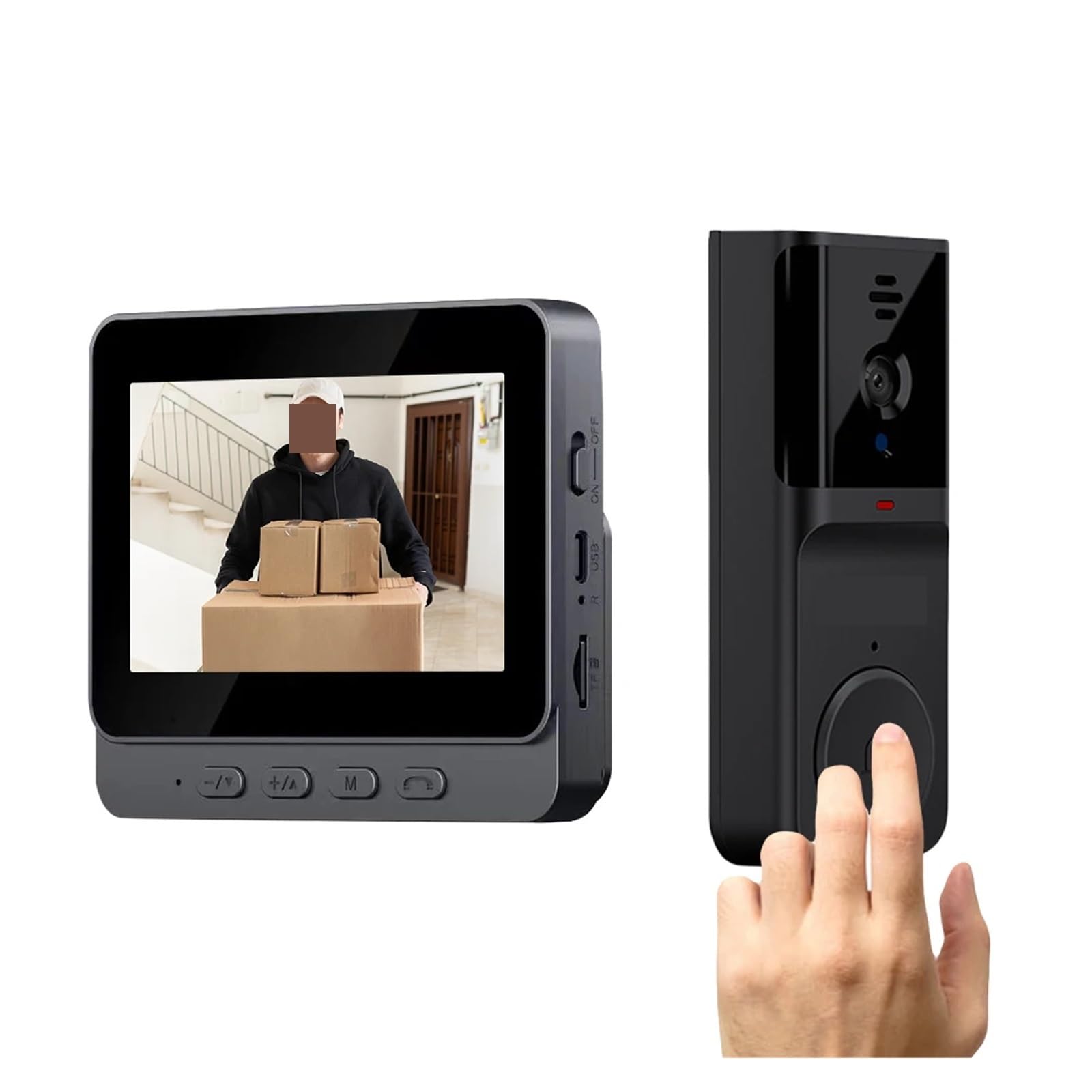 Sonnette vidéo sans Fil Wi-FI 2,4 GHz avec écran IPS de,3 Pouces, Vision Nocturne, for Appartement Familial Grand Angle