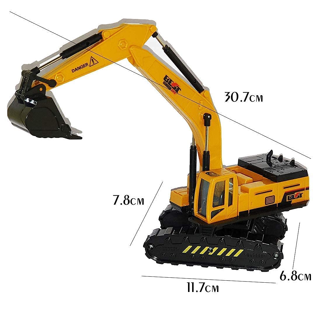DEOXY 1/50 Metal Big Size Excavator Construction Toy Vehicle with All Moving Parts Friction Powered Toy Trucks Building Vehicles for Kids 3 Years (Yellow, Black) 1