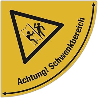 Bodenmarkierung für Türbereiche "Achtung! Schwenkbereich" mit Symbol BxL: 86,0 x 86,0 cm - Rutschhemmung R 10 - Gelb - selbstklebend
