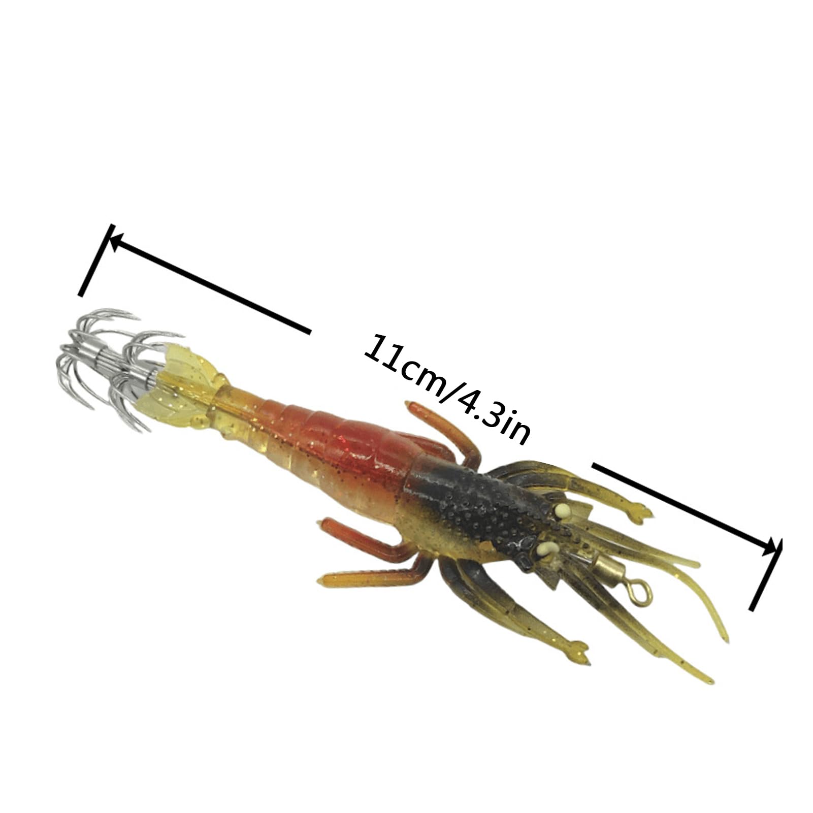 Juego de Anzuelos de Calamar Luminosos, Firmes y Fuertes para Pesca Nocturna, Señuelo de Camarón Brillante de PVC, 5 uds. Señuelos de Pesca de Pulpo de Sepia para Agua Dulce o Salada