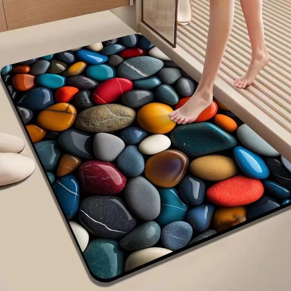 Unique 3D Pebble Diatomite Tapis de bain antidérapant à séchage rapide pour surfaces humides Serviette douce 40 x 30 cm Bleu (6, 40 x 60 cm)