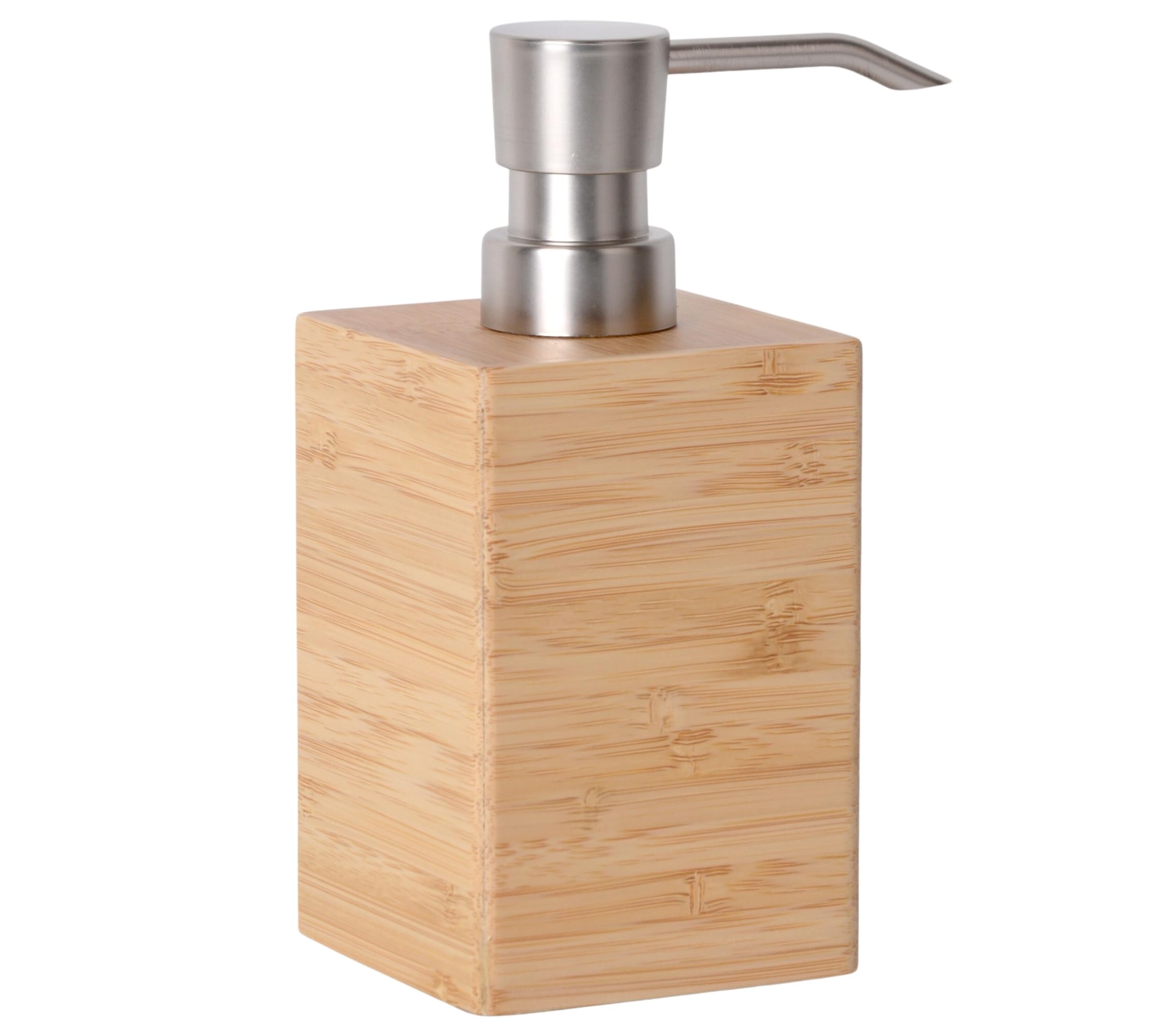Bamboo Soap Dispenser, 200 ml Wooden Pump Bottle with Elegant Square Design for Kitchen or Bathroom, Modern Countertop Décor, Natural Light Brown
