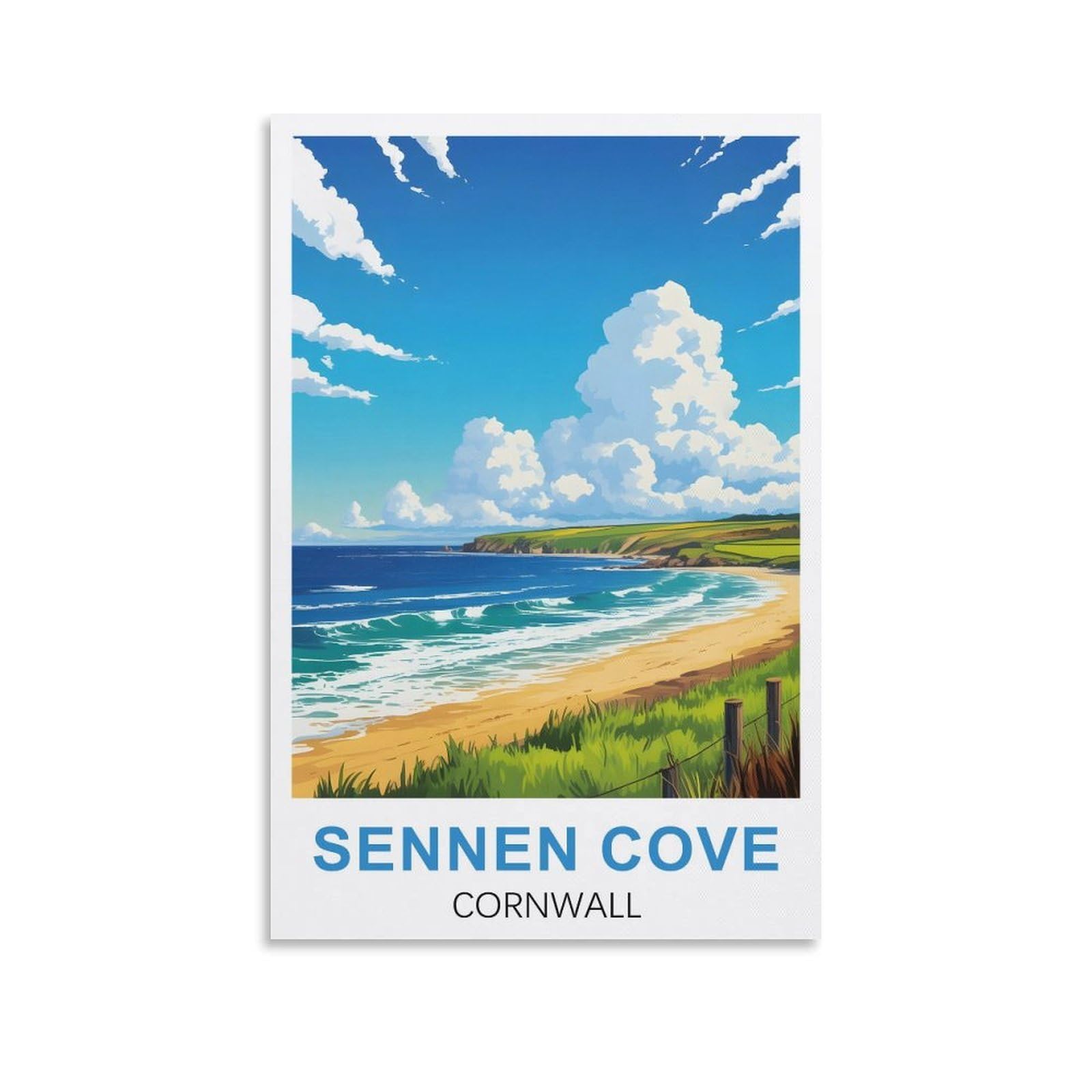 Lcynnh Unframe-Style Sennen Cove Cornwall Vintage Travel Poster 16X24inch(40X60cm) Print Home Bedroom Office Living Room Decor Canvas