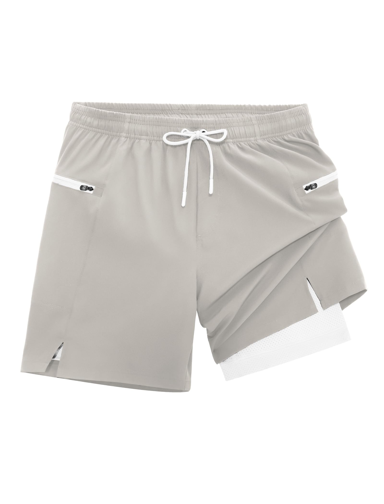 veepro Herren Laufshorts 2 in 1 Shorts Kurze Sporthose Running Gym Shorts Outdoor Jogginghose Trainingsshorts mit Eingebaut Taschen Reißverschluss