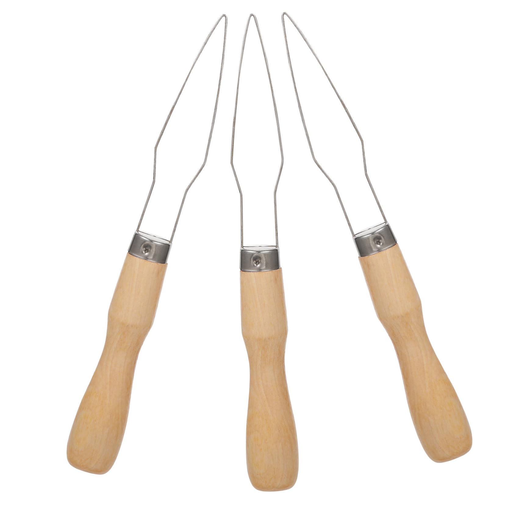 Gancho de Botón de Agarre 3 Piezas Acero Inoxidable Mango de Madera | Ayudante de Botones, Dispositivo de Asistencia para Botones, Resistente al Desgaste y Cómodo de Sujetar