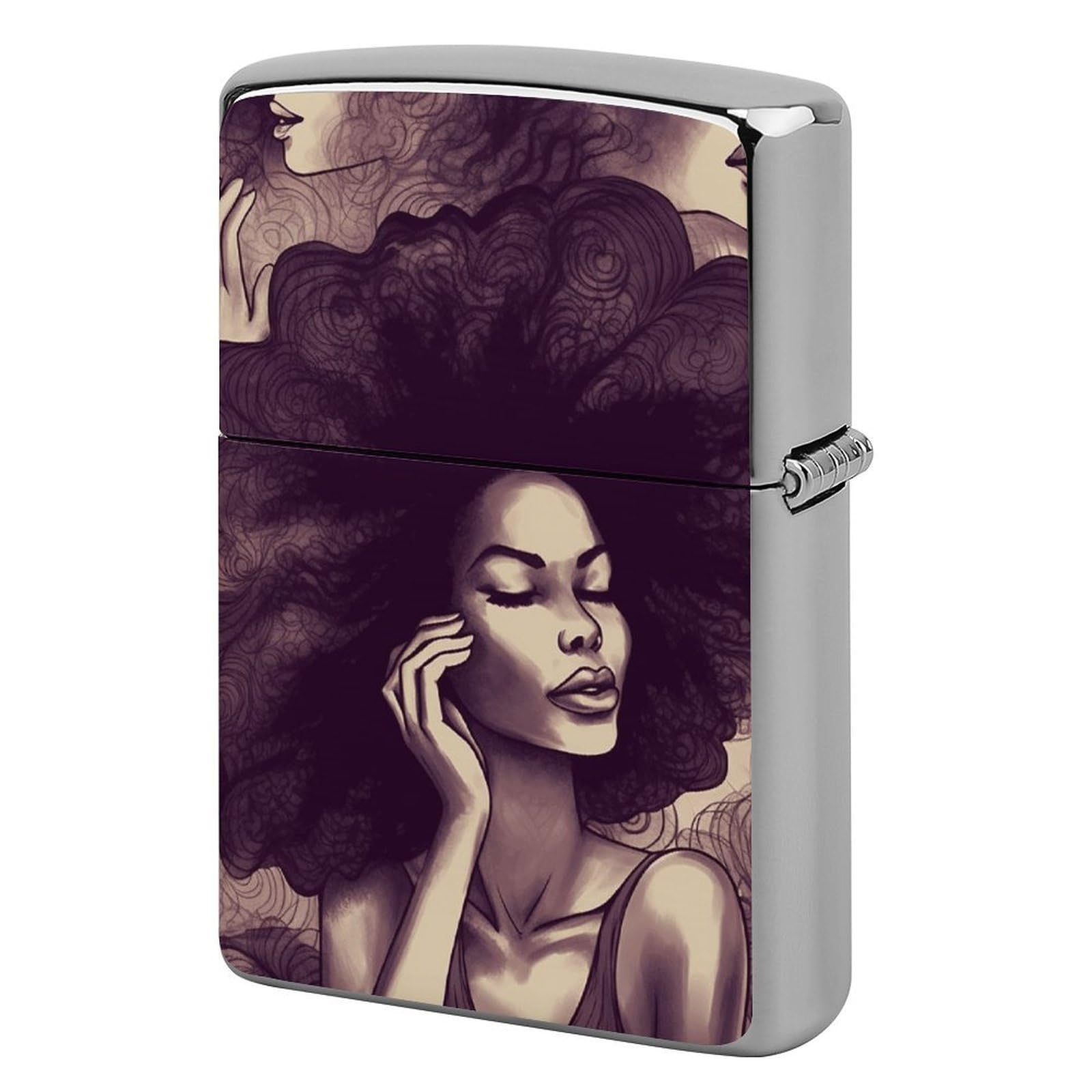 African Hair Black Women Lighter Cover for Men, Personalized Lighter Case for Birthday Gift, Flip-Top Lighters Protective Cover, Portable Lighters Shell for Outdoor, Travel