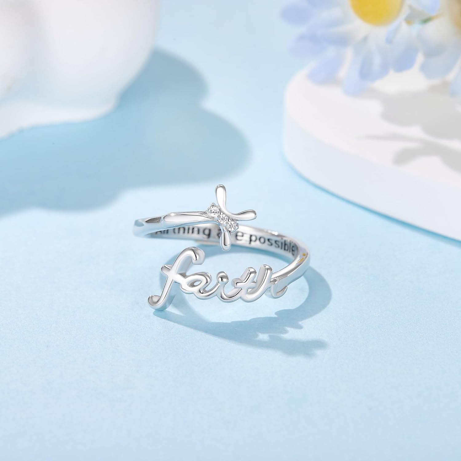 Cross Faith Ring Sterling Silver Personalized Birthstone Faith Ring for Women Adjustable Cross Wrap Ring Gift for Women Mother - Image 4
