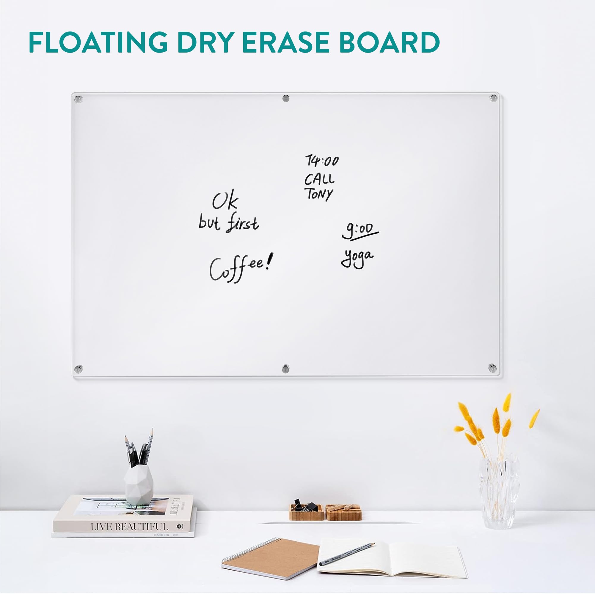 Navaris Pizarra transparente de pared - 1x Tablero de acrílico translúcido con 1x rotulador - Panel para escribir en oficina cocina lista de la compra - 90 x 60 cm
