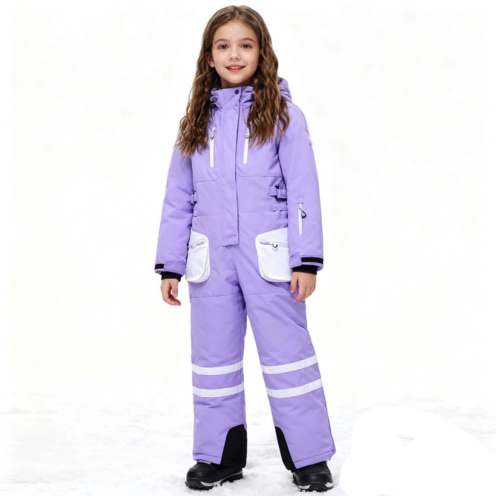 Generisch Traje de nieve aislado para niños, mono para todas las estaciones, para aventuras de esquí, actividades al aire libre, cálido, resistente al viento, cómodo (púrpura, 12-13 años)
