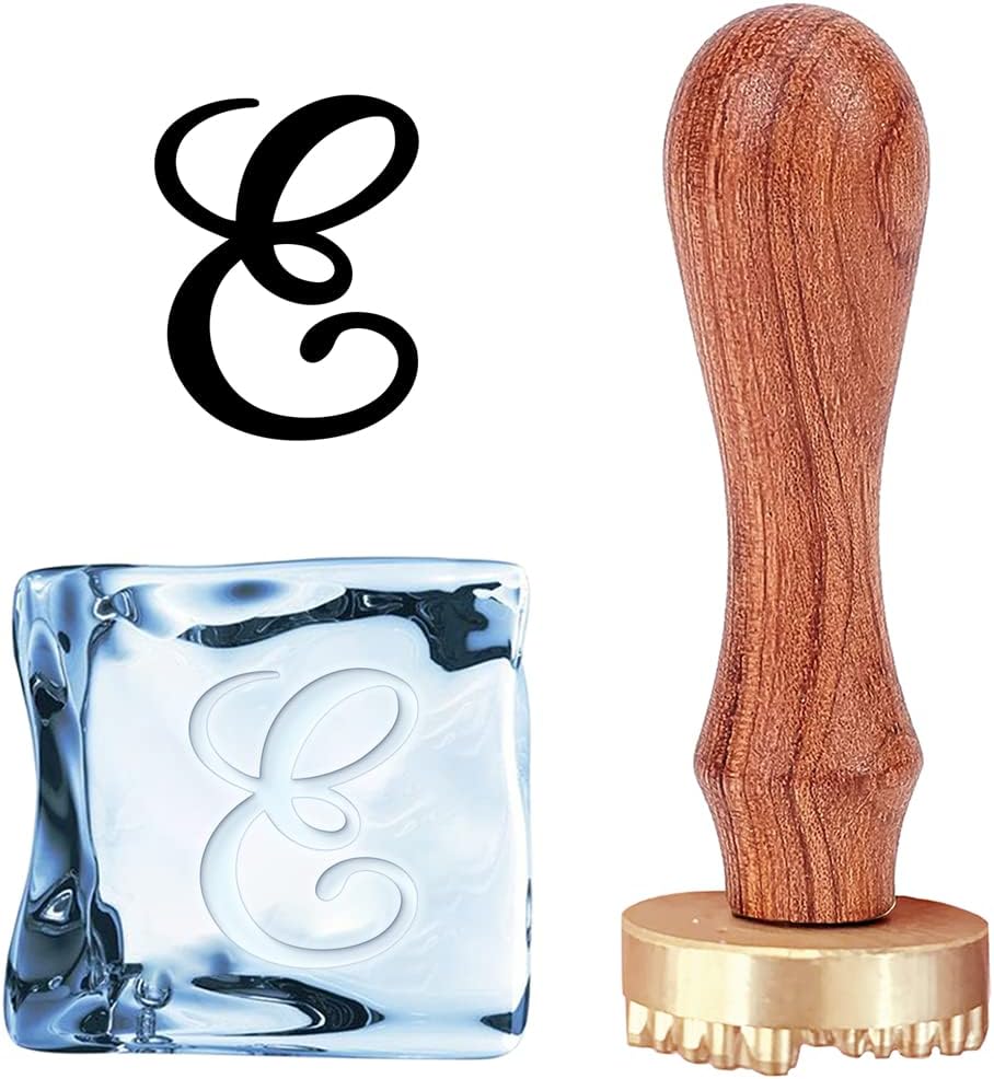 CRASPIRE Letter Ice Stamp K Ice Cube Stamp Branding with Removable Brass Head & Wood Handle Vintage Floral K for DIY Crafting Cocktail Whiskey Mojito Drinks Bar Making