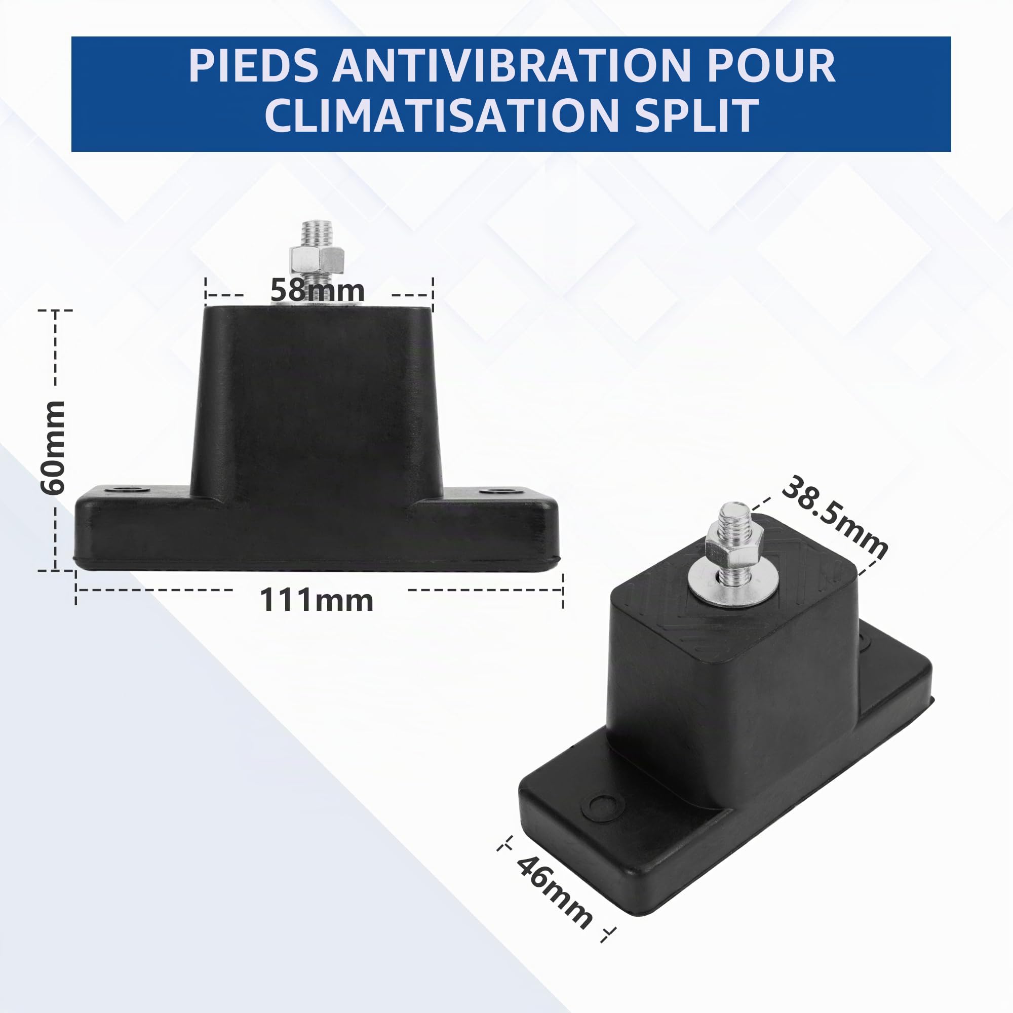 Cherbowing Lot de 4 pieds anti-vibrations pour climatisation - Support en caoutchouc pour climatisation - 200 kg - Antidérapant - Résistant aux UV