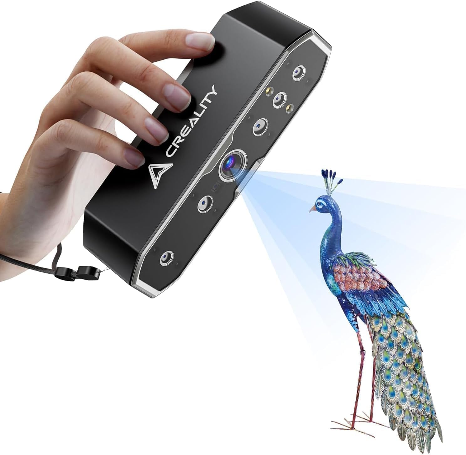 Creality CR-Scan Otter 3D Scanner, 0,02 mm Präzision, 4-Linsen-Stereovision, 24-Bit Vollfarbscan, für 10-2000 mm Objekte, Schwarz/Metall ohne Spray