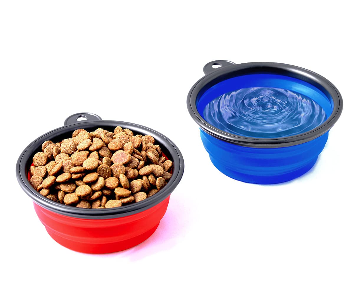 Juego de 2 cuencos de viaje plegables para perros, 250 ml, para perros, gatos, mascotas, en rojo y azul