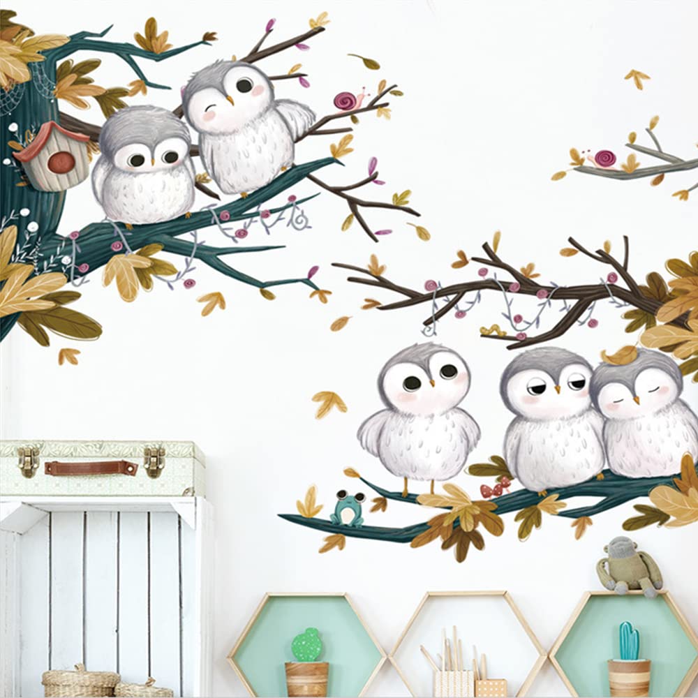 U1 Cartoon Lovely Owl and Tree Branch Wall Stickers Removable Waterproof DIY Mural Wall Decals for Living Room Kids Room Wall Decor Sticker (Owl-A)