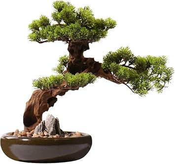 Chinese Artificial Bonsai Tree Faux Plants Indoor - Decorative Fake Plant with Ceramic Pot for Home Office Desk, Bedroom Living Room Decorations