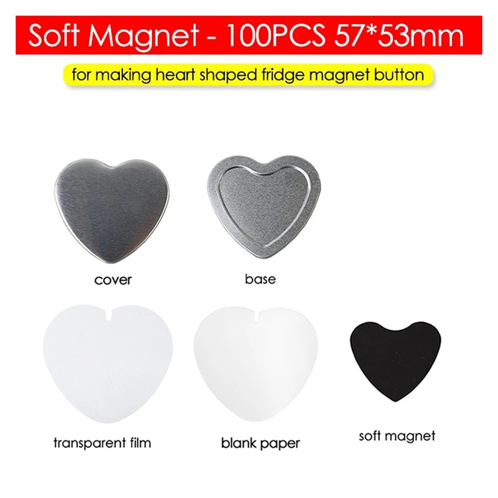 Machine à fabriquer des badges en forme de cœur, 100 pièces, accessoires for fabriquer des badges vierges en métal Compatible(100PCS Magnet Heart)