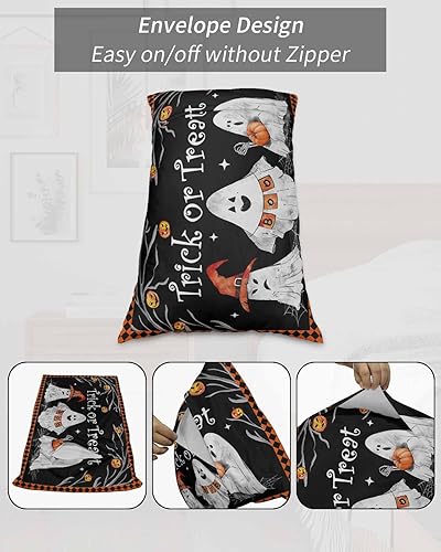 Miniatura 7 de Fundas de almohada de Halloween de tamaño estándar, 2 paquetes de fundas de almohada suaves para cama, sofá y sillón, funda de cojín lumbar con