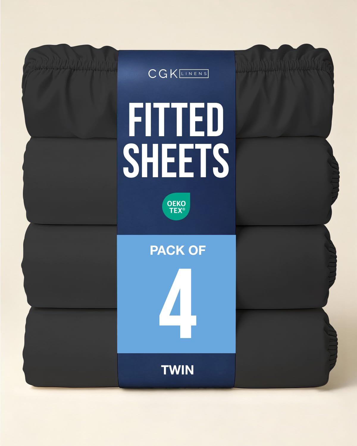 Twin Fitted Bed Sheet - Pack of 4 Single Fitted Sheet Only - Black