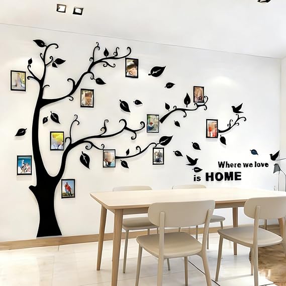 Tree Wall Stickers – 3D Tree Family Photo Frame DIY Murals Stickers Decoration for Living Room, Bedroom, Office, Room (Black Right, M: 150 x 210 cm)
