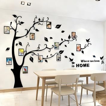 Tree Wall Stickers – 3D Tree Family Photo Frame DIY Murals Stickers Decoration for Living Room, Bedroom, Office, Room (Black Right, M: 150 x 210 cm)