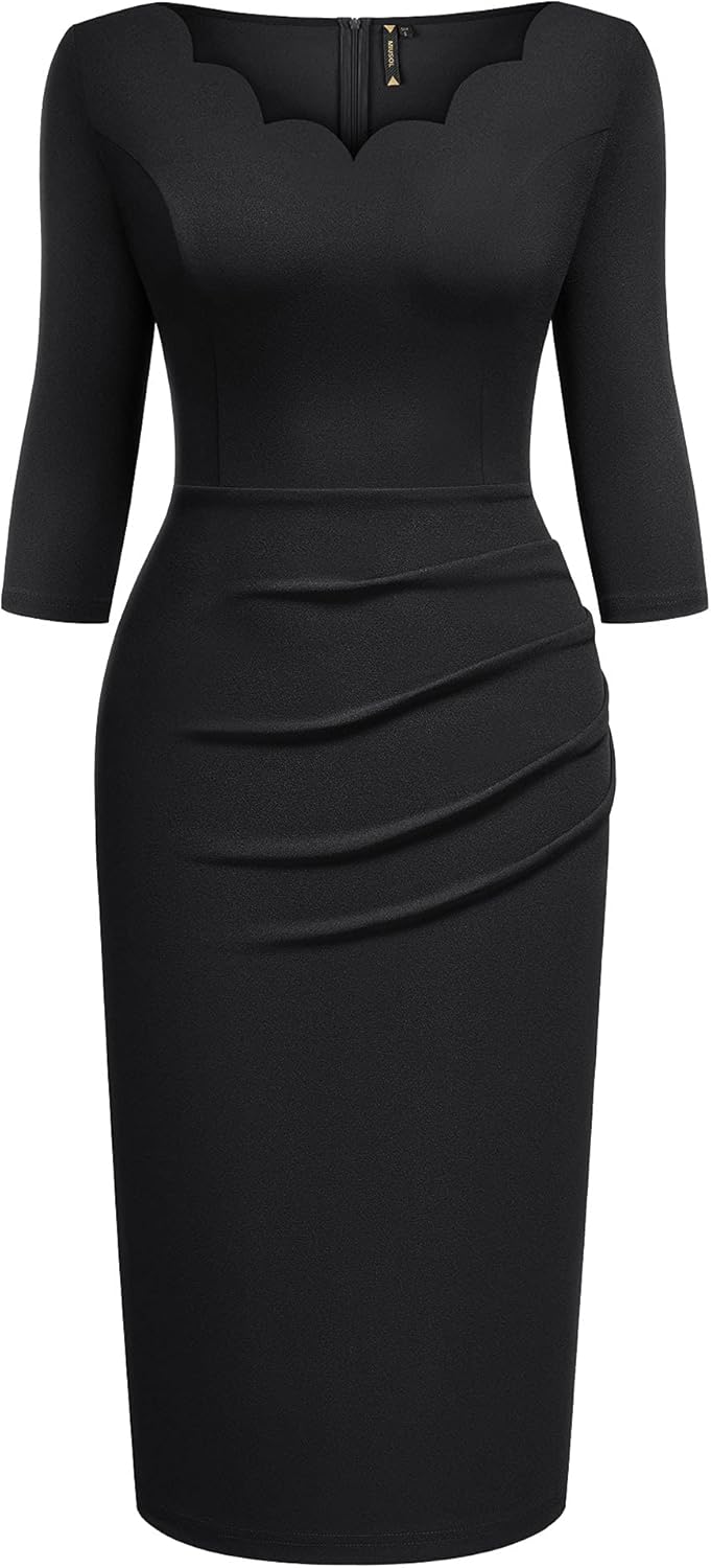 Miusol Women's Ruffle Style 2/3 Sleeve Slim Cocktail Dress