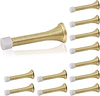HOMOTEK 12-Pack Heavy Duty Spring Door Stoppers with Rubber Bumpers, 3-1/8" Flexible Baseboard Protectors, Bright Brass Finish