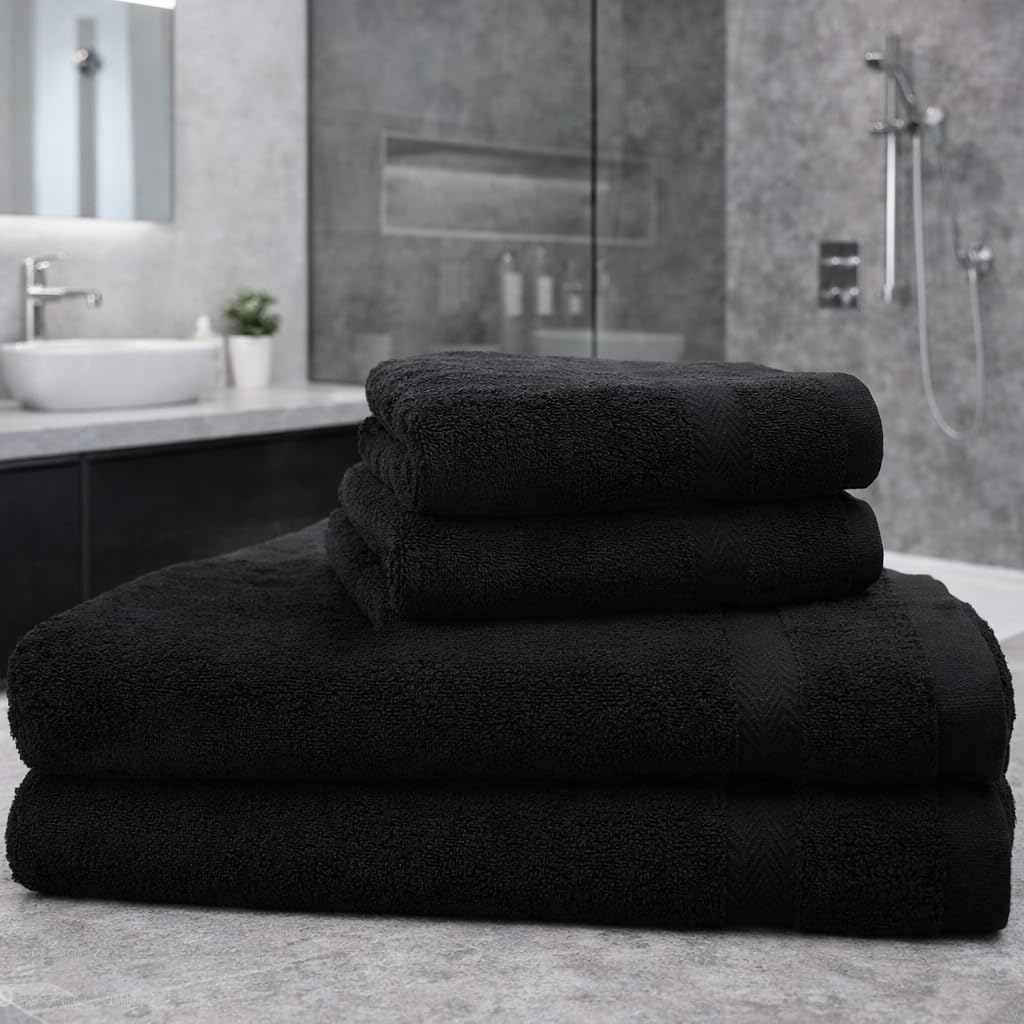 Betz Juego de Toalla de Sauna Premium, de Tres Piezas, Color Negro, Calidad 470g/m², 1 Toalla de Sauna (70x200 cm) y 2 Toallas de Mano (50x100 cm)
