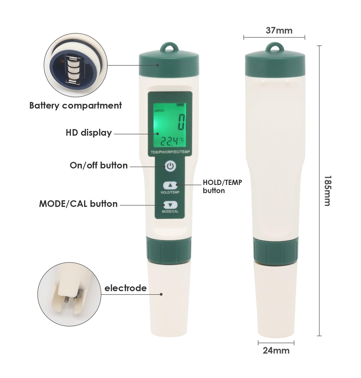 10-in-1 PH/TDS/EC/SALZ/TEMP/SG/ORP/H2/Fruchtbarkeit/Widerstandsfähigkeit Wasserqualitätsmonitortester for Pools, Trinkwasser, Aquarien